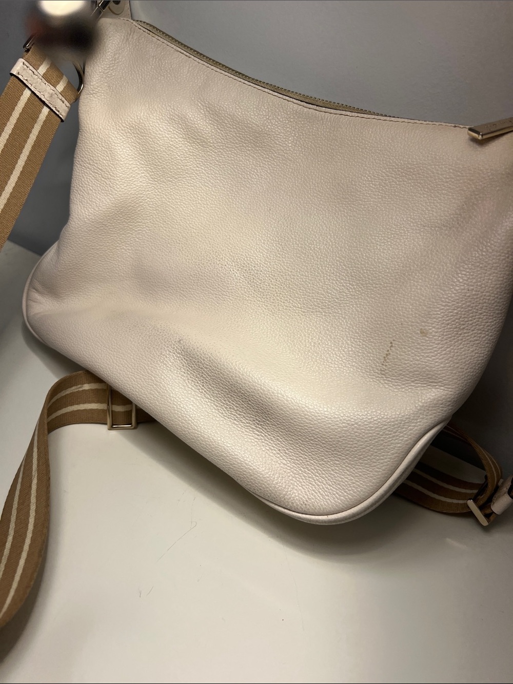 kate spade Cream Leather Crossbody with Striped Tan Strap - Picture 3 of 11